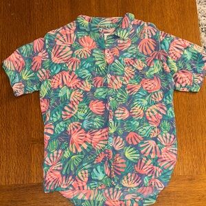 Vibrant Leaf Print Casual Shirt - Blue, Pink, and Green